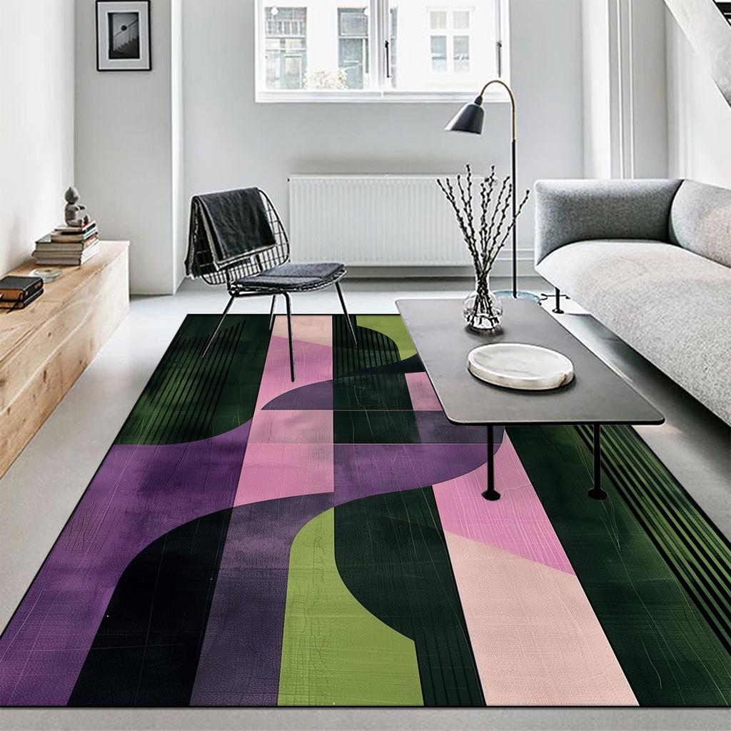 Modern Abstract Carpet Yellow Green Swirl Large Washable Rug for Living Room Bedroom Lounge Coffee Table Mat