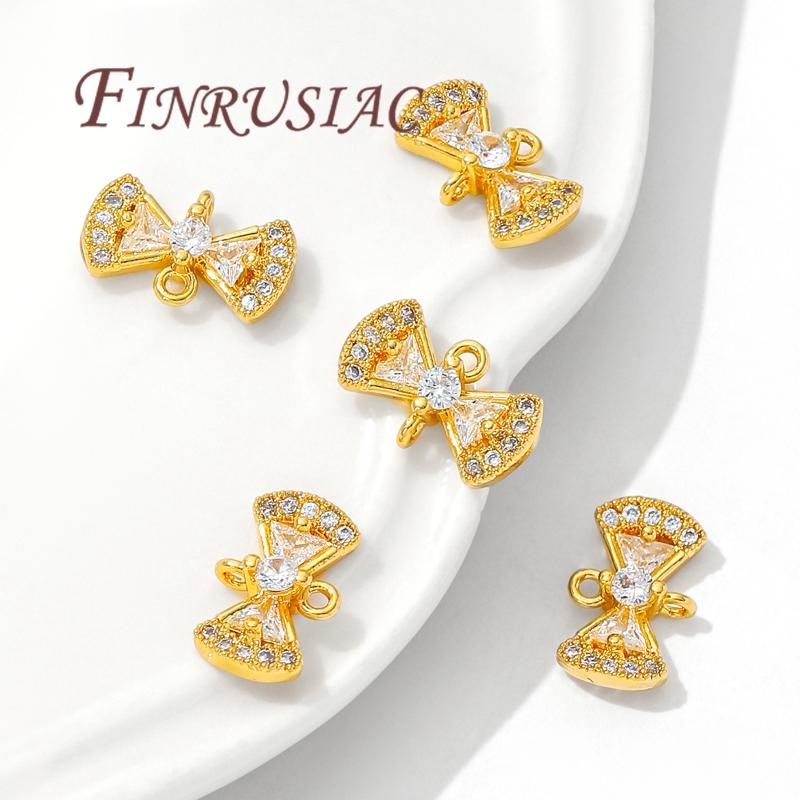 18K Gold Plated Brass with Zircon Connectors For Jewelry,Bowknot Charms For Necklace Necklace Accessories,DIY Earring Making