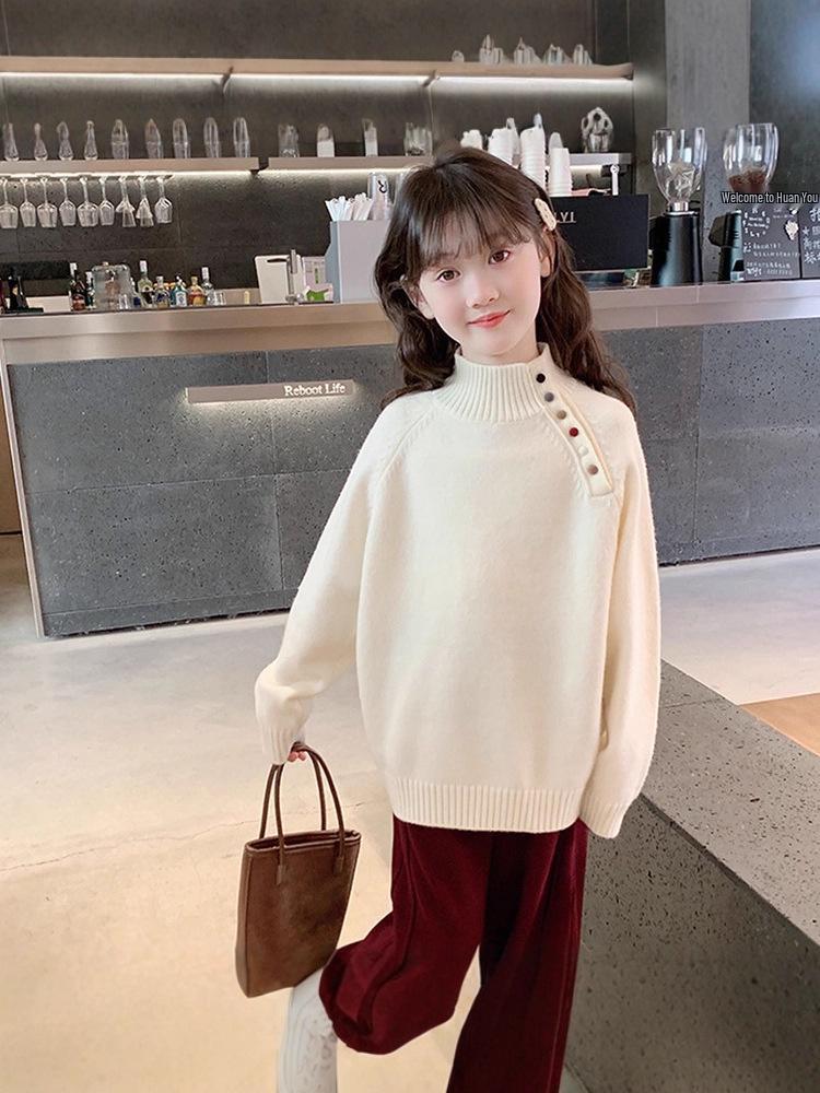 Girls' 2025 Autumn/Winter Thick Knit Turtleneck Sweater Pullover