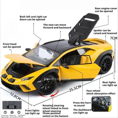 1:18 HURACAN STERRATO LP770 Car Model Toy Metal Diecast Wheel Steering Sound Light Supercar Models for Kids' Edutainment