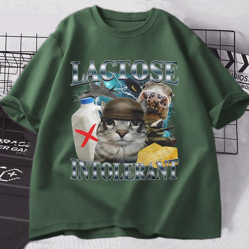 

Lactose Intolerant Funny Cat Meme T-Shirt Men Women Retro Fashion Short Sleeve T-shirts Cotton Casual Cozy Oversized T Shirts 4XL