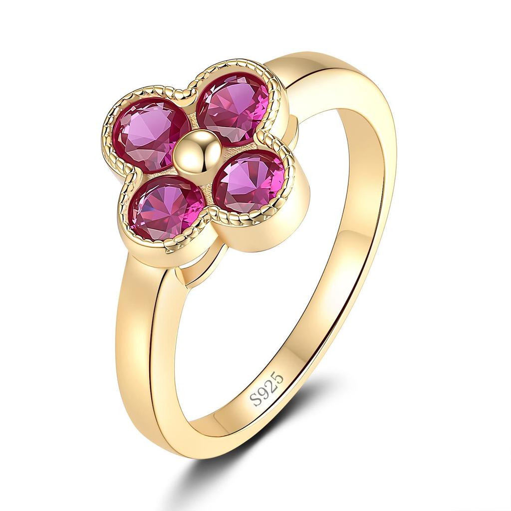 Multi-Color Four-Leaf Clover S925 Sterling Silver Ring for Women – Light Luxury, Enhances Skin Tone, High-End Feel.
