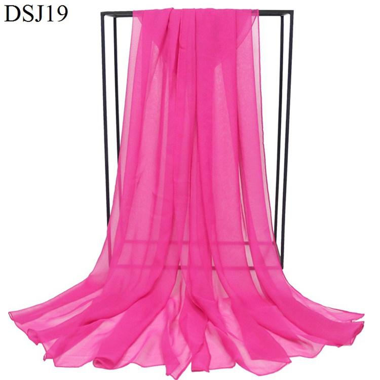New Pure Color Georgette Silk Scarf Women Monochrome Red Scarves Sun Shawl Female Catwalk Training Dance Wraps