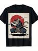 Samurai Cat Ukiyo‑E Funny Warrior Cat Tee