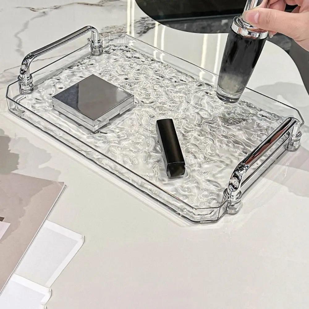 Light Luxury Water Ripple Storage Tray with Handle Dessert Plate Clear Tea Cup Tray  Household