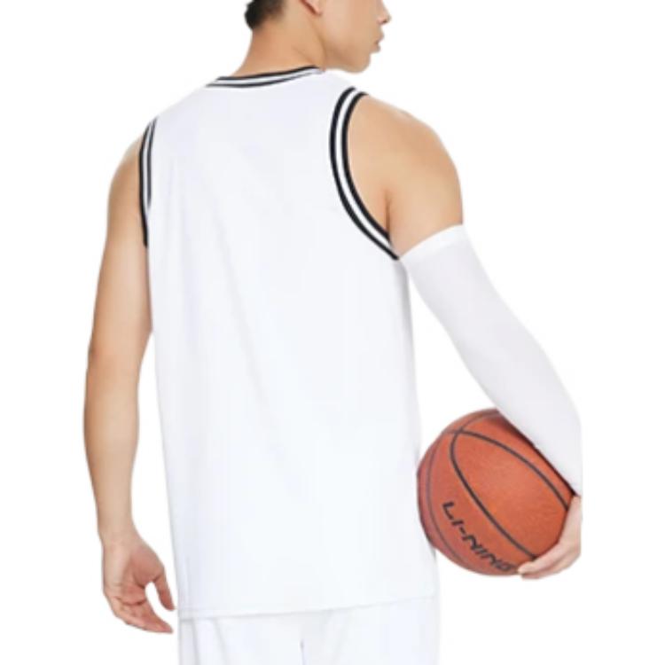 Li Ning Sports Basketball Series Logo Print Striped Round Neck Vest Shorts Set Men Sportswear White AATS003-4