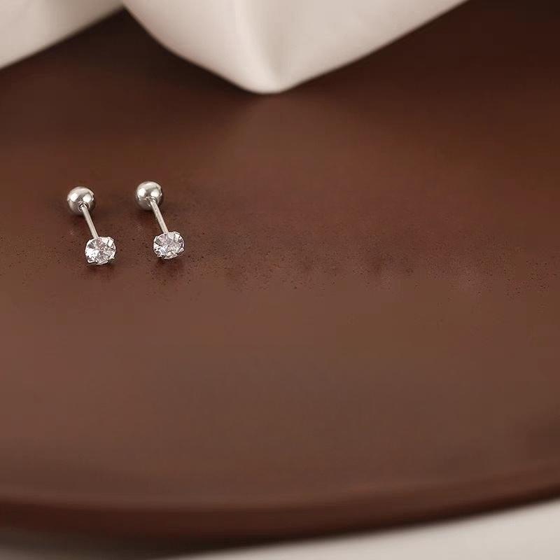 Classic Simple 3mm 4mm 5mm Little Zircon Stud Earrings for Women Luxury Silver Color Stainless Steel Piercing Earring Jewelry