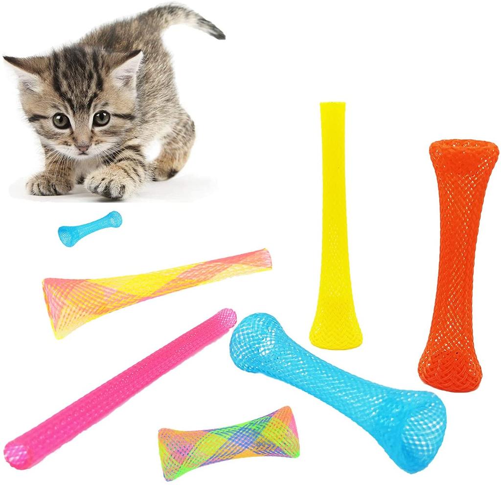 MUSEDAY 25 Pcs Pet Springs Cat Toy Colorful Cat Spring Sticks Nylon Mesh Tube Springs Cat Toys Cat Flexible Tube Toy Colorful Kitten Teething Toys for Cats Kitten Pets Random Color