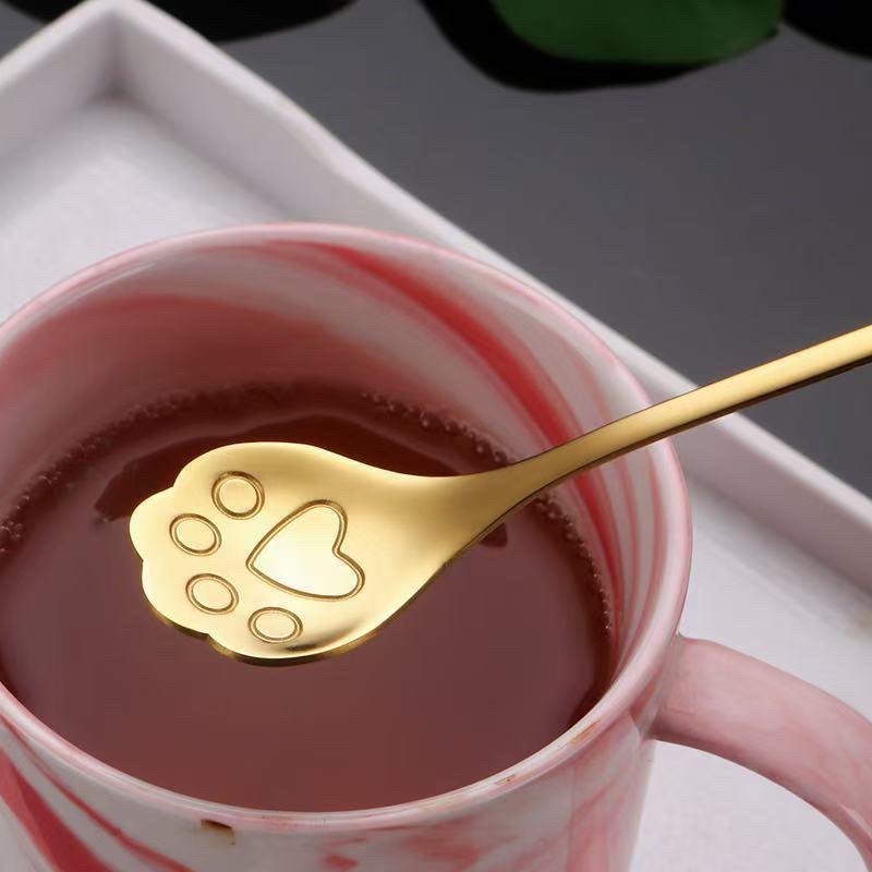 Stainless Steel Cat Claw Coffee Spoon Small Stirring Spoons Ice Cream Cake Dessert Teaspoon Scoops Tableware Kitchen Tools