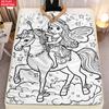 2D Flat Unicorn Fairy Sketch Blanket - Retro Suitable for - Soft Flannel Bedspread, Machine Washable Multicolor Unicorn & Fairy for Room,, Sofa, Trave