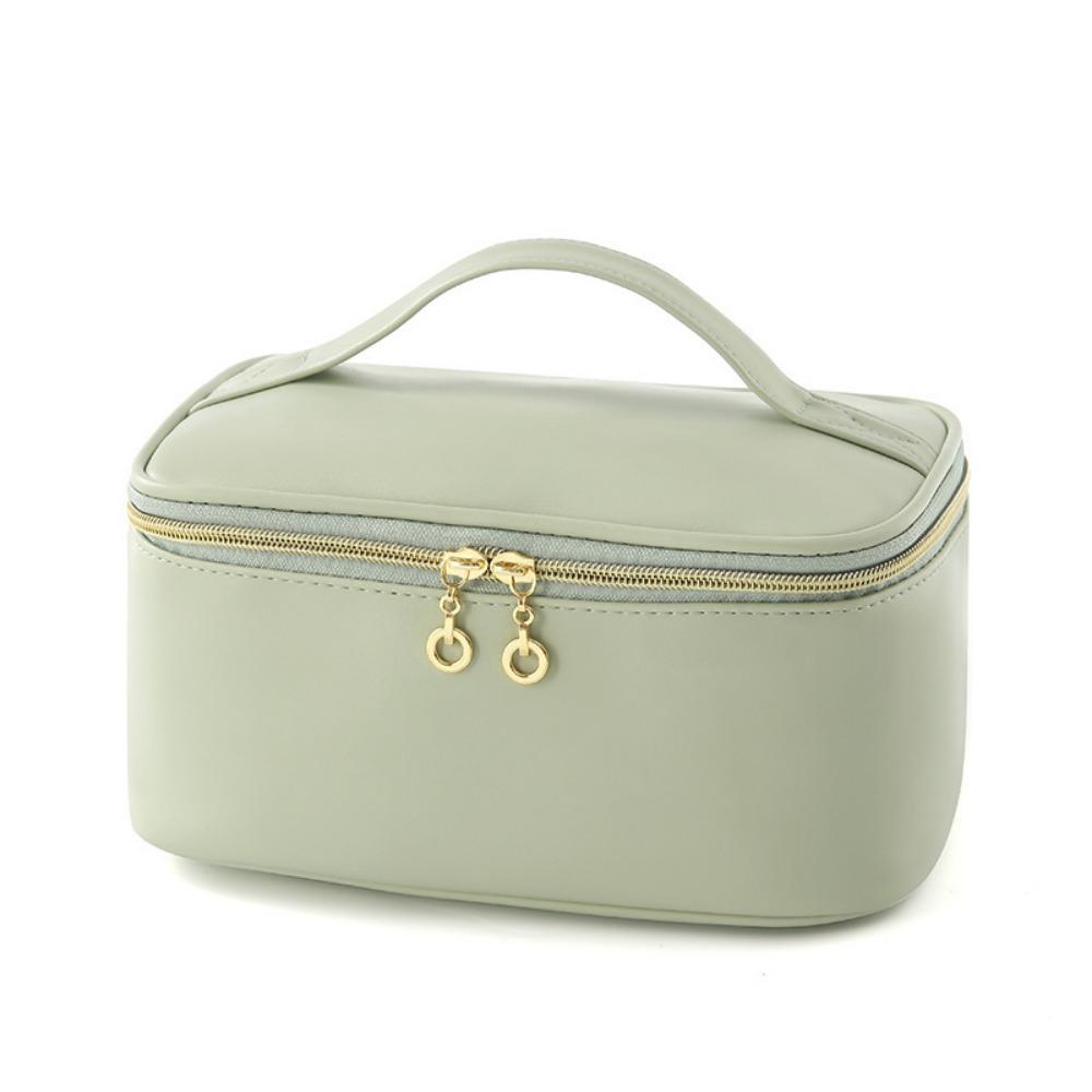 Large Capacity PU Makeup Bag PU Waterproof Cosmetic Bag With Handle Divider Handheld Women Toiletry Bag Toiletry Storage зелёный