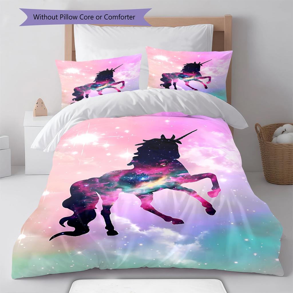 Star Uni-horse Pattern Bedding Quilt Set Quilt Cover Pillowcase Home Decoration Gift (1 * duvet cover + 2 * pillowcase, without core)