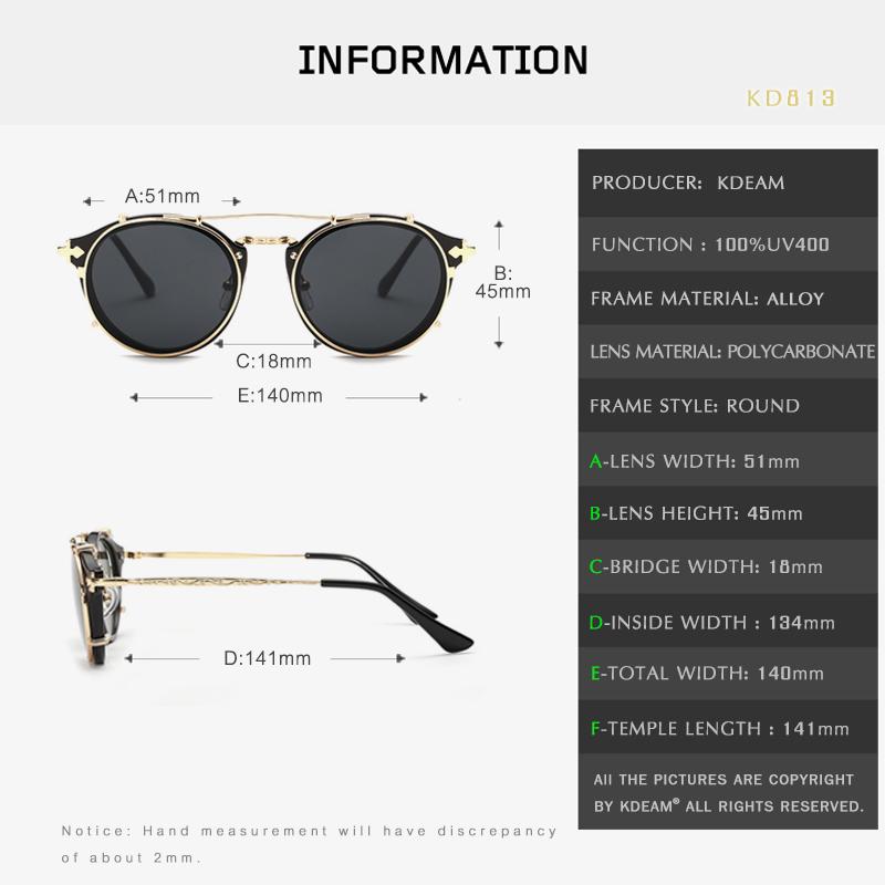 KDEAM Steampunk Clip On Sunglasses Men Round Sun Glasses Women Baroque Carved Legs All-matching Size With Box