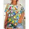 Modisches Damen Rundhals Kurzarm 3D Tier Farbdruck Tier Kurzarm Rundhals T-Shirt