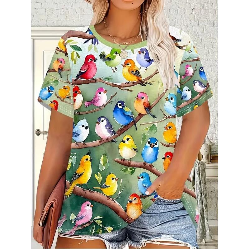 Modisches Damen Rundhals Kurzarm 3D Tier Farbdruck Tier Kurzarm Rundhals T-Shirt