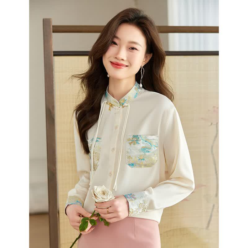 Oudifu Women s Retro Floral Disc Button Blouse L