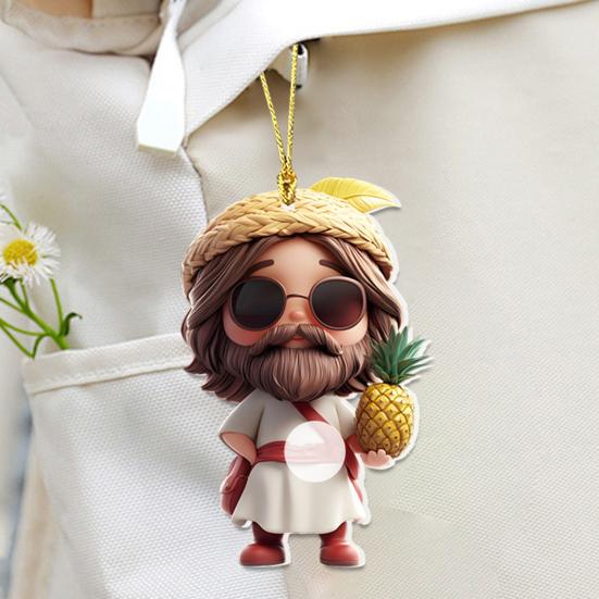 Car Rearview Mirror Ornament 2D Flat Hanging Pendant with Lanyard Easy To Hang Backpack Keychain Decoration
