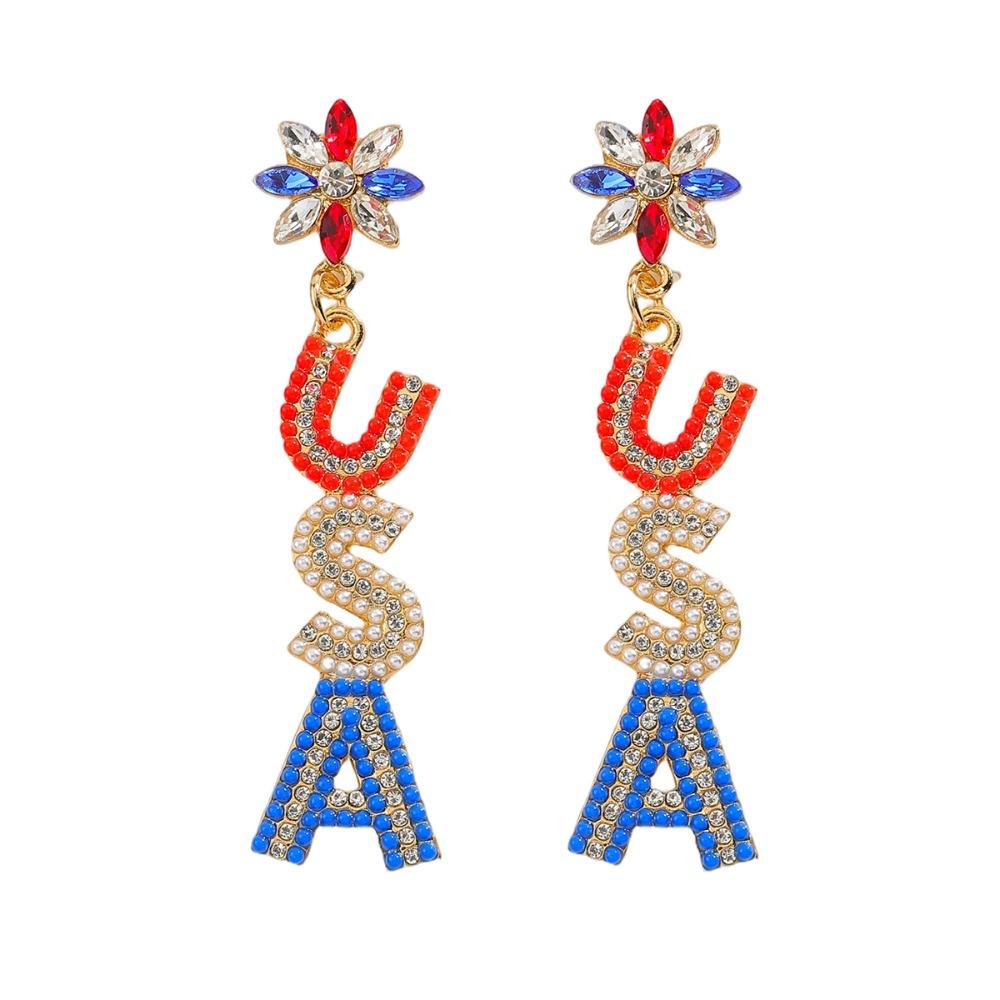 Independence Day Fashion Letter USA Diamond Earrings Personalized Flip-flops Three-Color Rice Bead Earrings
