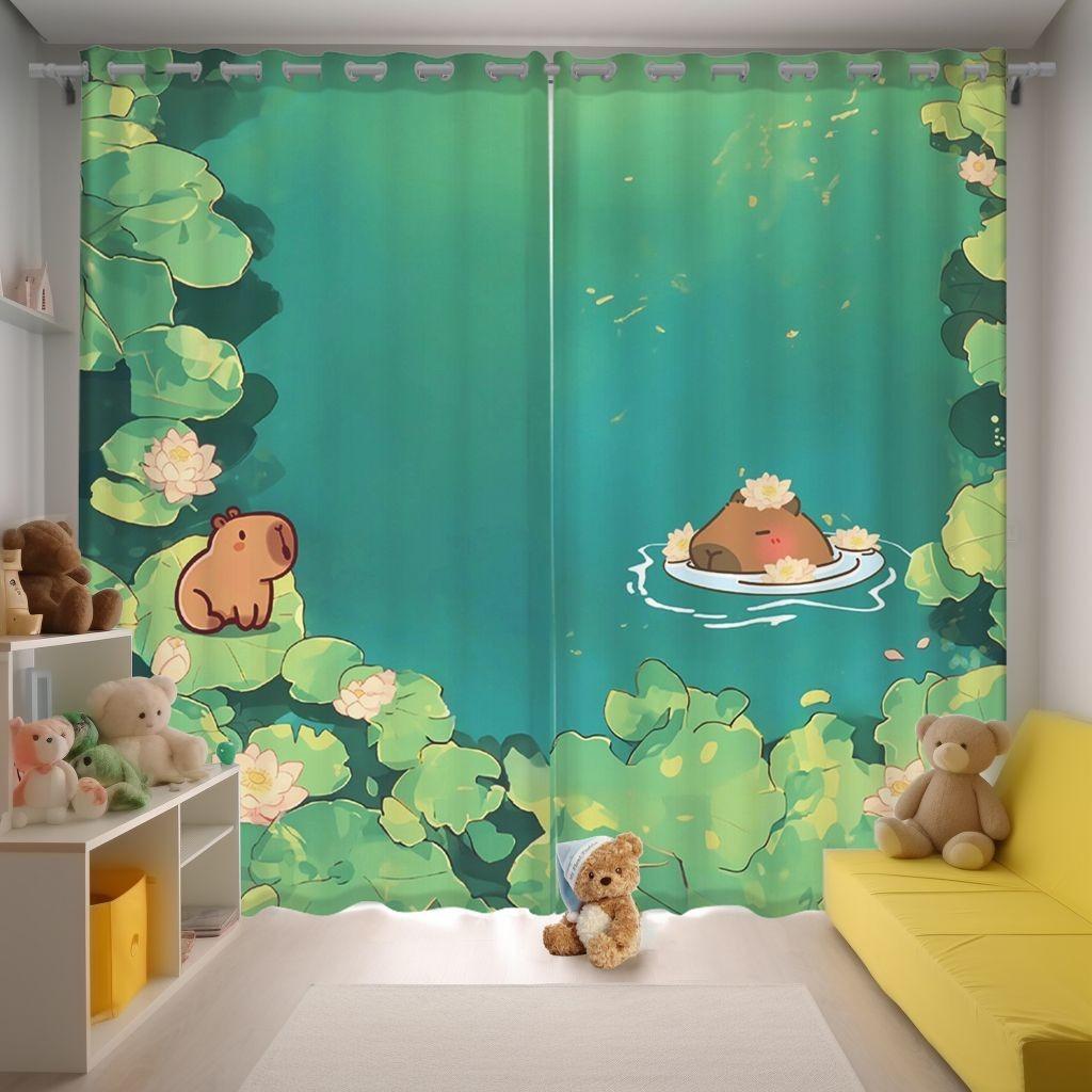 150x166CM Cartoon Capybara Blackout Curtain 2 Panels Kawaii Anime Window Drapes For Living Room Custom Home Window Treatments