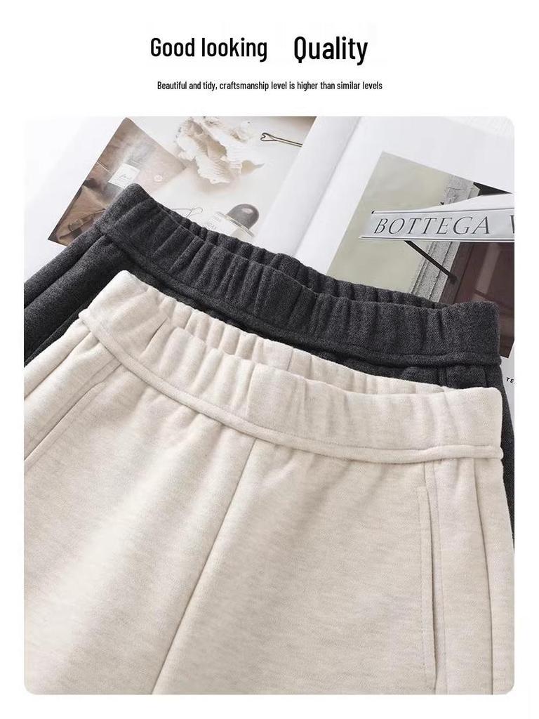 Women's Beige Cashmere Wool Blend Wide-Leg Pants with Fleece Lining - Autumn/Winter 2024 Collection