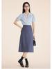 Women's Professional Short Sleeve V-Neck Satin Blouse - Iron-Free, Wrinkle-Resistant, Blue.