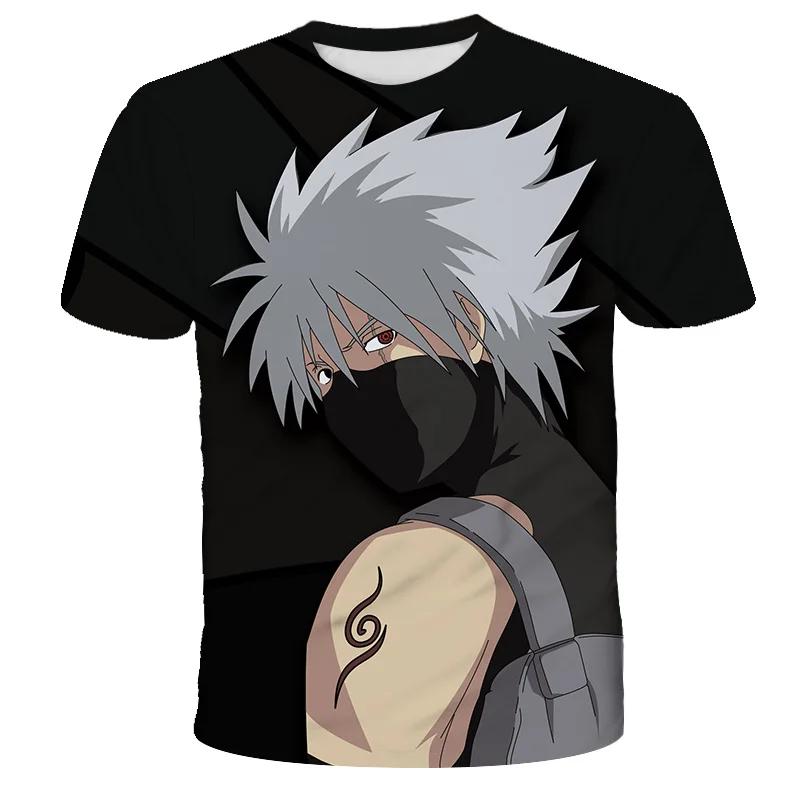 Summer Men's Japanese Anime Naruto 3D Printed T-shirt Children's Street Leisure Sports Large Top