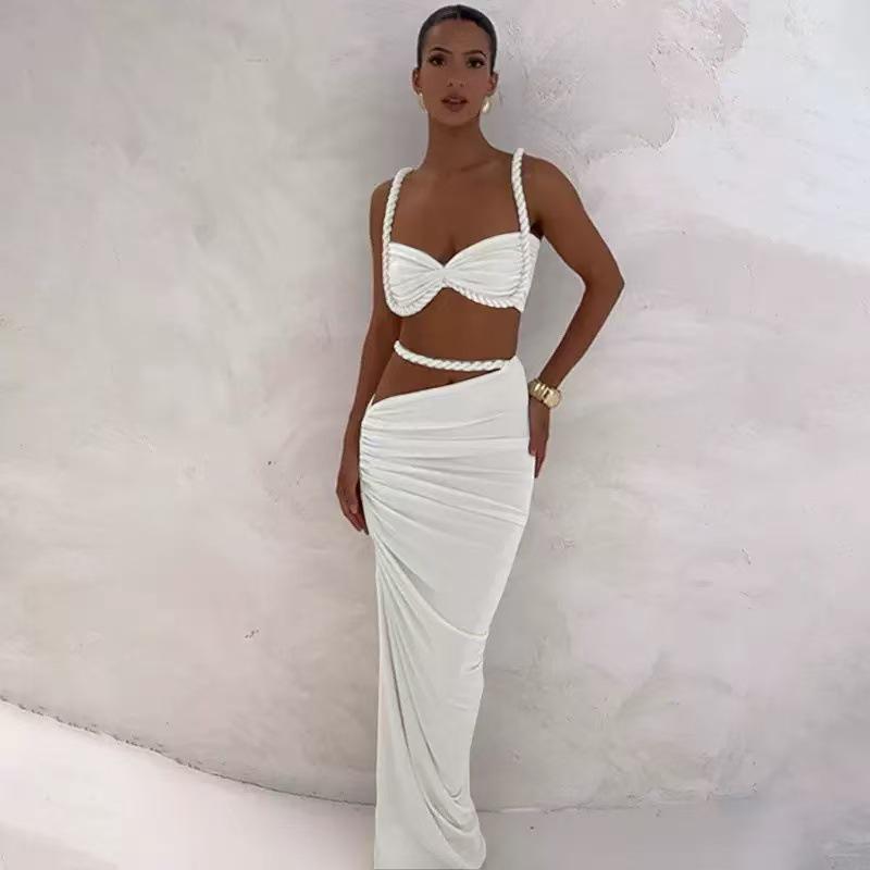 2025 Frühling Damen Sexy Rückenfreies Neckholder Badeanzug Rock Set