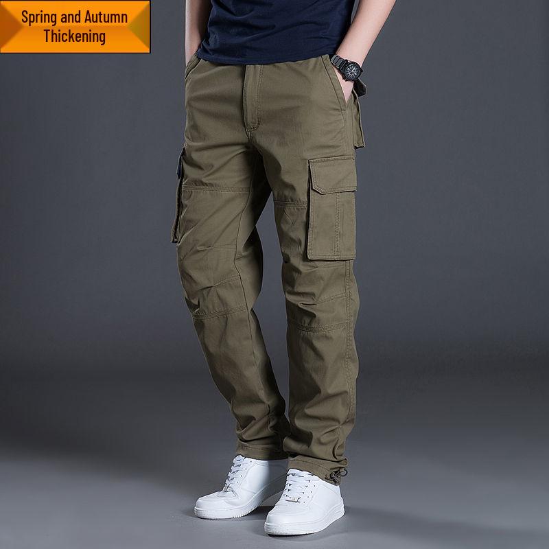 Men's Four-Season Work Pants: Loose Straight-Leg, Wear-Resistant, Multi-Pocket, Casual Style.