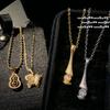 Italian Retro Brushed Calla Lily Flower Single Diamond Necklace Vintage Plated 18K Gold, Butterfly Zircon Necklace