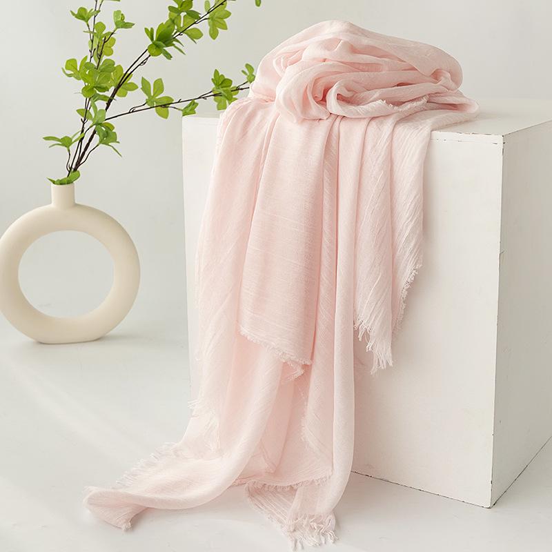Spring & Summer Lightweight Sunscreen Shawl: Imitation Cotton-Linen, High-End Silk Gauze Scarf, Solid Color for Women