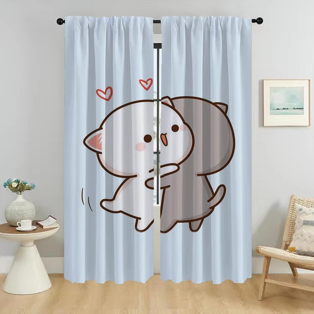 Curtains for Living Room Curtain for Room 2 Panel Peach Mochi Cat Partition Home Interior Curtains Halloween Decoration Shades