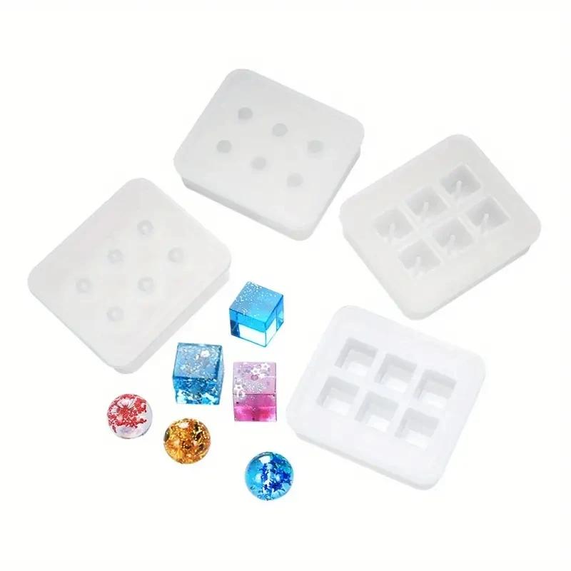 4Pcs Transparent Silicone Bead Mould Rectangle Square Ball 6 Hanging Holes DIY Epoxy Resin Jewelry Making Mold