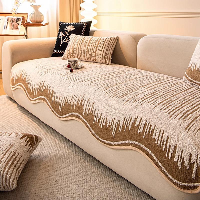 French Advanced Special-shaped Sofa Cushion Is Universal In All Seasons 2025 New Straight Row Thickened Seat Cushion Fixed Non-slip Cover