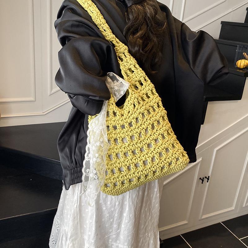 Lazy Wind Bag Women's New Popular Fashion Woven Shoulder Bag Large Capacity Tote Bag Commuter Bag