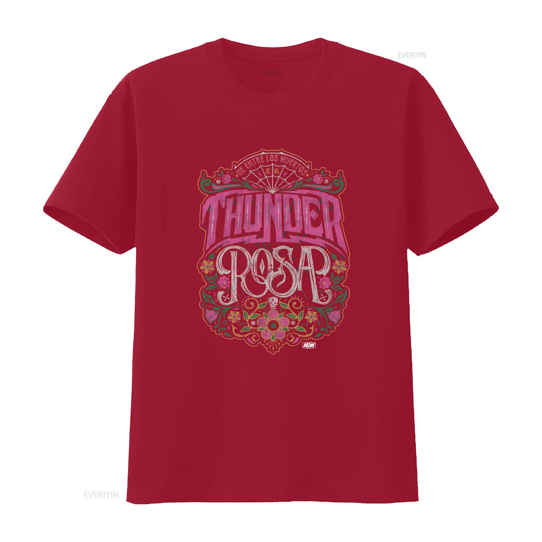 

Thunder Rosa De Entre Los Muertos Официальная футболка AEW Смелый дизайн с цветочными мотивами черепа винтажная стирка удобная S