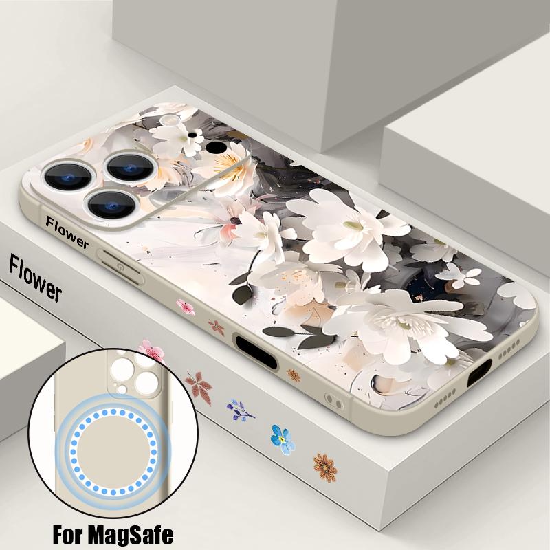 Für iPhone 17 Pro Max Hülle INS Buntes Blumenmuster Magnetisch Für Magsafe Weiche Hülle Für iPhone 16 15 14 13 Pro Max 17E 16E
