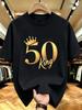 Men O Neck Tee 50 Birthday King Crown Print Cotton Short Sleeve Loose Summer Street Daily Casua