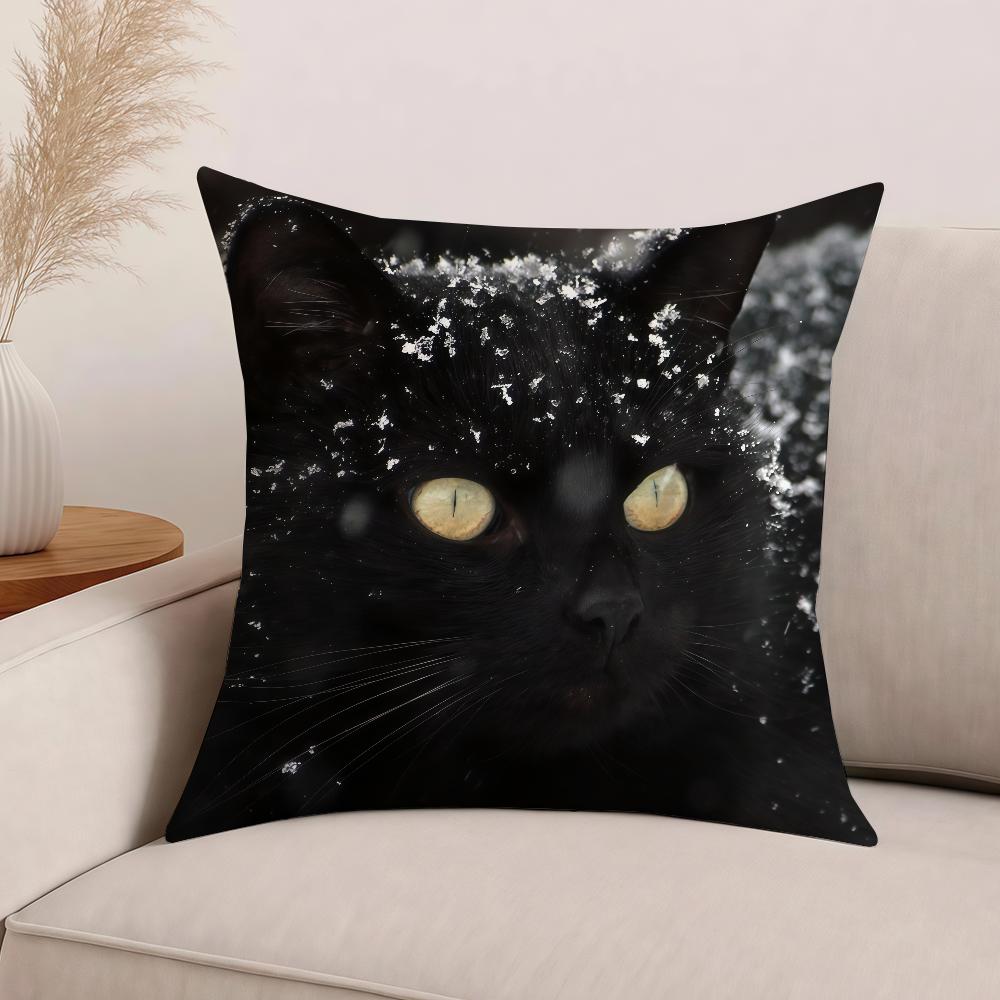 cute Black Cat Print Pillow Case Office Cushions Suitable For Sofa Car Bedroom Decorative Cushion Cover