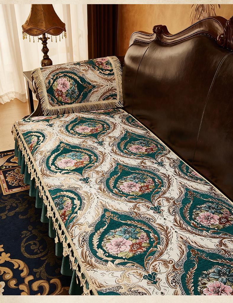 European Classical Leather Sofa Luxury Sofa Cushion Four Season High-end American Anti Slip Sofa Cover Plant and Flower Pattern