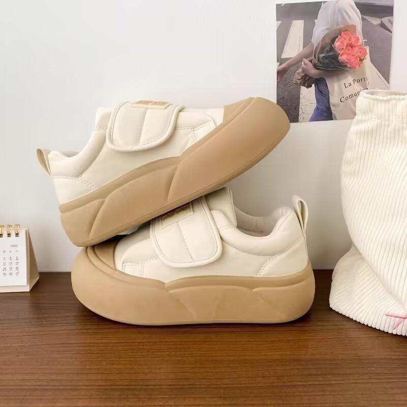

Молочно-белые туфли на белой платформе женские уродливые милые весенние новые шикарные нишевые на липучках с большой головой туфли-хлеб студенческие кеды 40 хаки