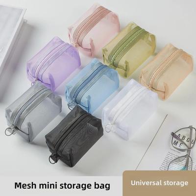 Kompakter Netz-Organizer: Mini Aufbewahrungstasche für Münzen, Kopfhörer, Kabel & Lippenstift mit Reißverschluss.