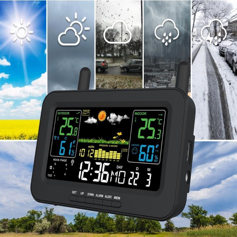 Automatic Time Calibration Wireless Thermograph Hygrometer Clock Color Screen Temperature Alert For Nursery