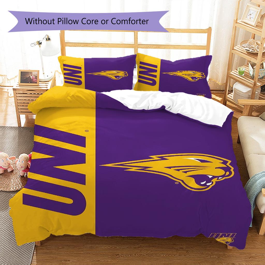 Northern Iowa Panthers Pattern Bedding Set Quilt Cover Pillowcase Home Decor Gift (1 * Duvet Cover + 2 * Pillowcase, Without Core)