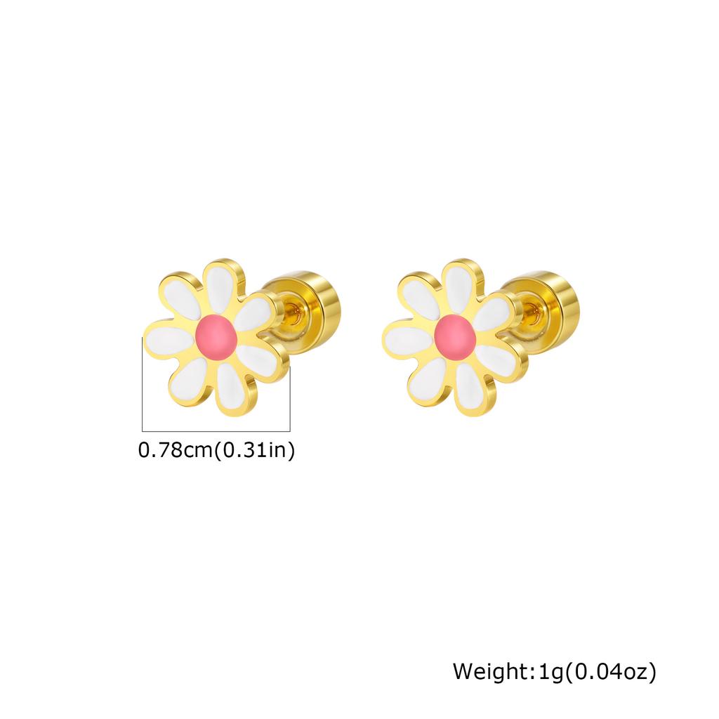 Colorful Flower Stud Earrings for Women Girls Stainless Steel Enamel Daisy Small Earrings Waterproof Trendy Jewelry Gifts