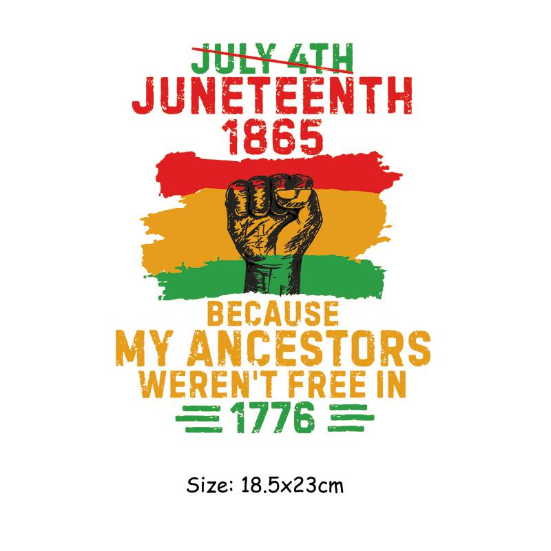 Juneteenth 1865 Sticker Patch For Clothes July 4th Black Girl Free 1776 DIY Heat Transfer Clothes Stickers Iron On Thermal Patch