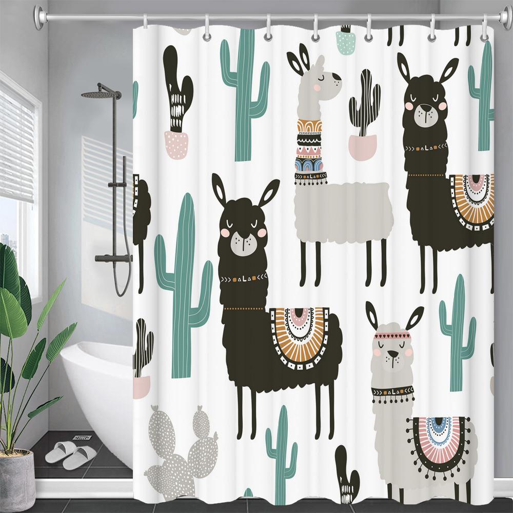 Cat Printed Shower Curtain Cartoon Animal Bath Curtains Bathroom For Bathtub Bathing Cover Shower Curtains with 12 Pcs Hooks