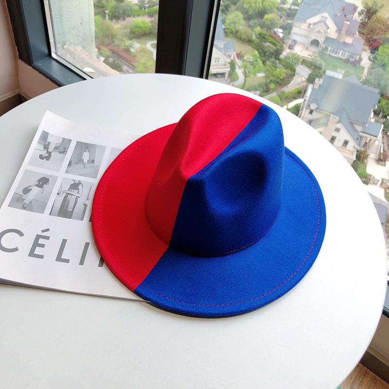 New double-color black and red woolen felt hat, European, American autumn and winter party fashion flat-brimmed jazz top hat sample