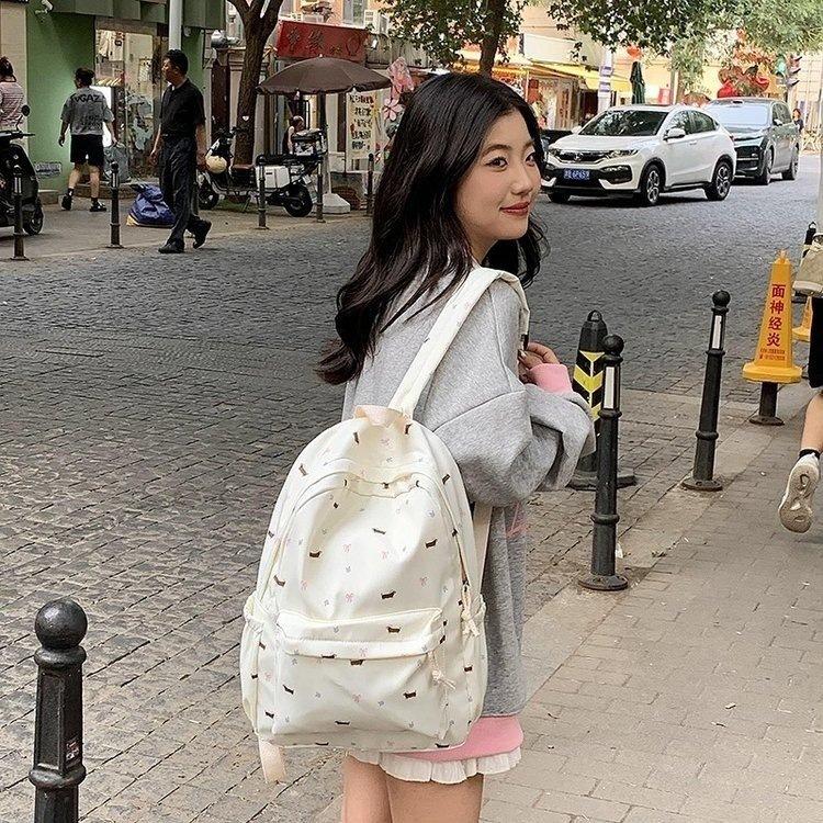 Backpack Girl Floral Backpack Puppy Versatile Junior High School Student College Student Backpack