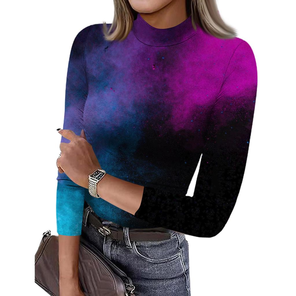 Damen Slim Bottom T-Shirt Mode Casual Druck Rundhals Pullover 3/4 Ärmel Top