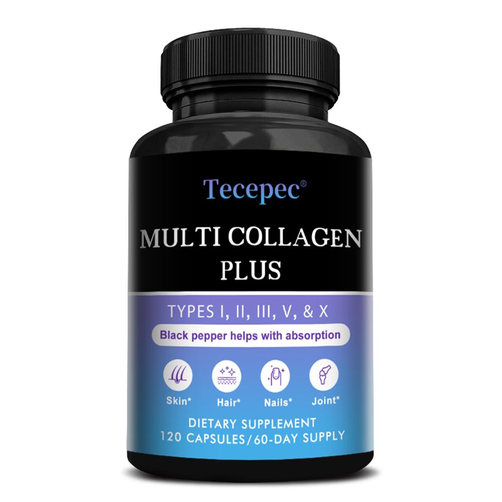 

Multi Collagen Plus Supplement, With Types I,II,III,V, X, 120 Capsules Per Bottle 120 Capsules